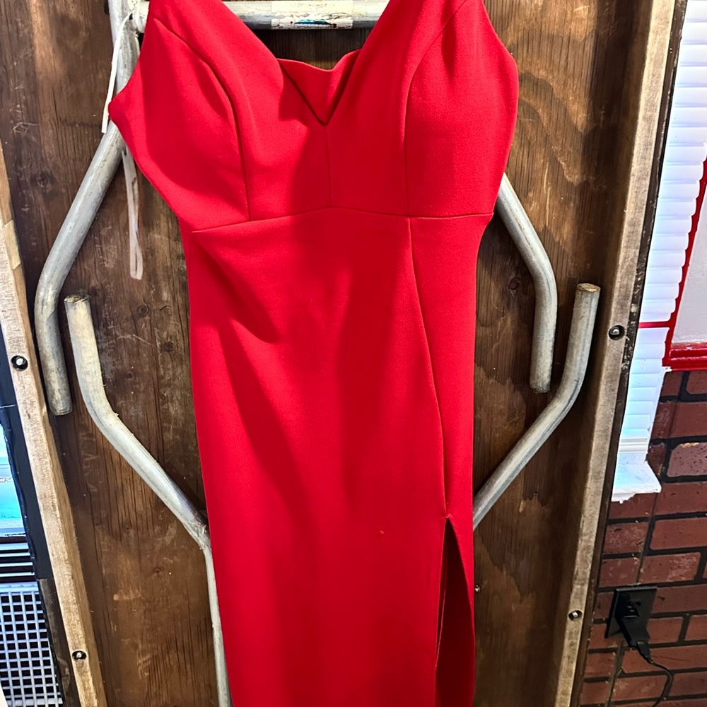 Red evening gown great for prom or brides maids